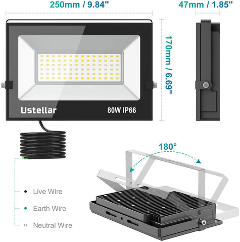 Ustellar 1 Pack 80W 5000K Daylight White Flood Light  (US)--FREE SHIPPING